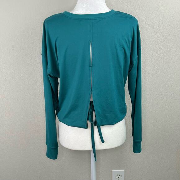 Bally Total Fitness Green Long Sleeve Cut Out Drawstring Back T-Shirt Medium - Picture 2 of 10